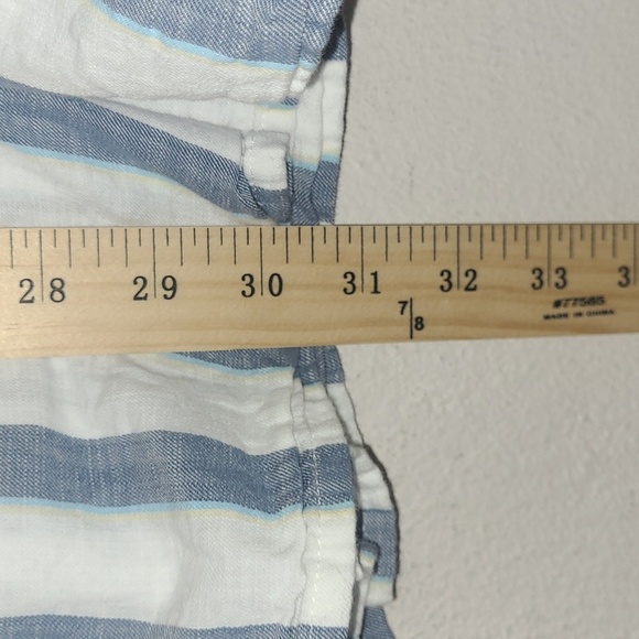 Milkmaid House Dress Verticle Striped Midi Shirred Ruffeled Tiered Off Shoulder - Picture 6 of 9